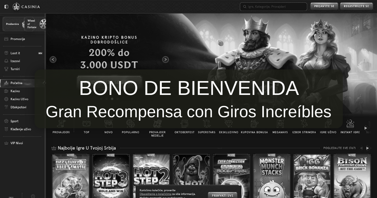 Casinia Casino: descubre el bono de hasta 500 € y 200 giros gratis